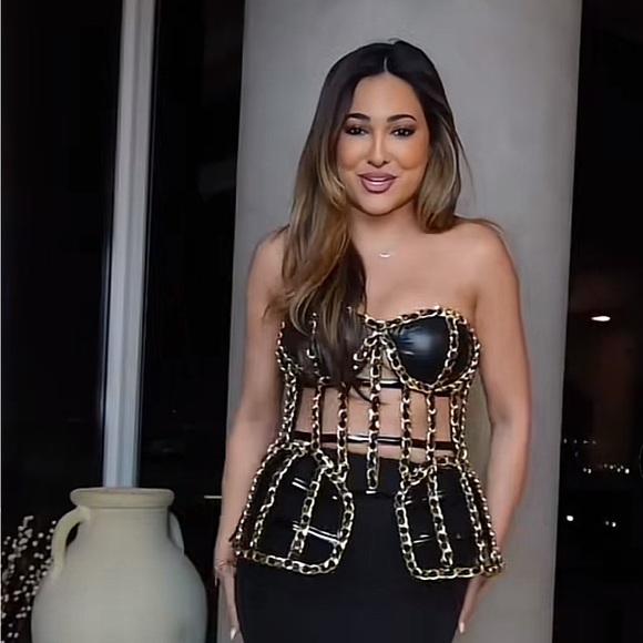 NWT Black and Gold Chain Corset Top XL - Picture 1 of 8